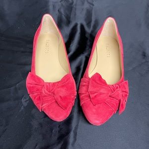 Talbots Red Suede Flats with Bow. Size 7 Wide. Worn Once.